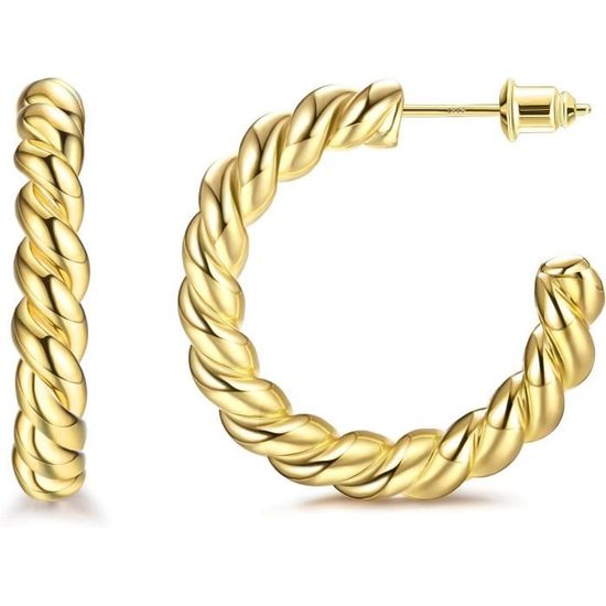 Boucles D'Oreilles Créoles Or Blanc 14k - 0,76 Ct Diamants De Laboratoire - Elizabeth Jewelry