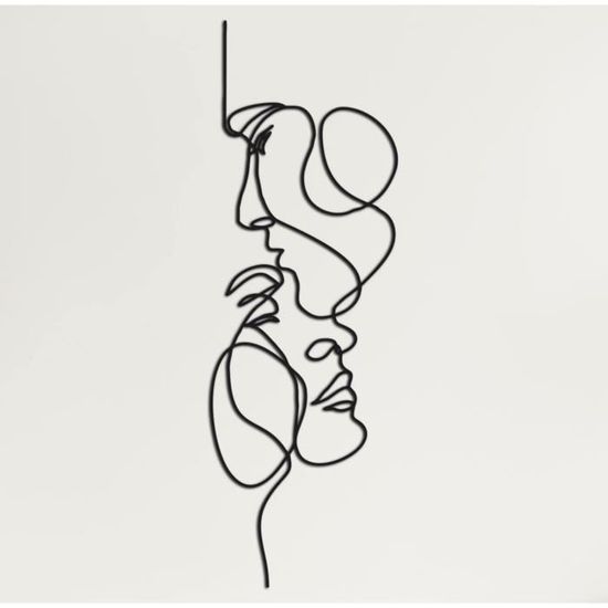 Décoration Murale Métal Chat Et Silhouette Féminine - Art Moderne Pour Salon, Chambre, Salle De Bain | 40x25cm