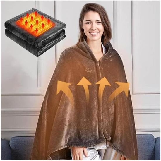 Couverture Chauffante Sans Fil - TRAHOO - L1217 - 3 Niveaux De Chaleur - Portable - Lavable En