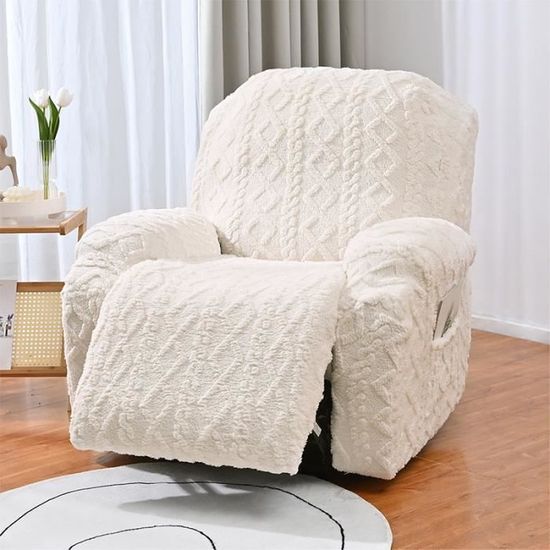 Housse De Fauteuil Relax Extensible 4 Pièces - Jacquard Doux, Antidérapante, Poche Latérale - Vert Matcha