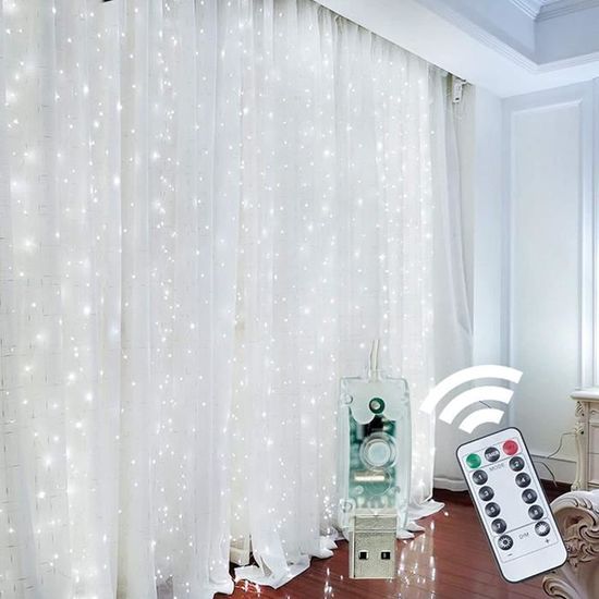 Rideau Lumineux De Noël 300 Cm 120 Led Diy Blanc Chaud Avec Minuterie Et 19 Modes D'éclairage