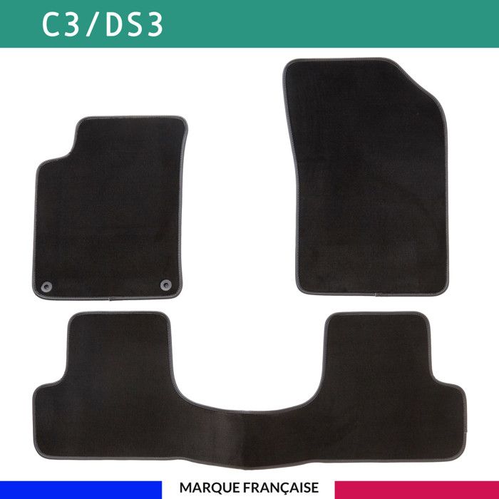 Tapis de voiture - Sur Mesure pour C3 / DS3 (2009 - 2019) - 3 pièces - Tapis de sol antidérapant pour automobile