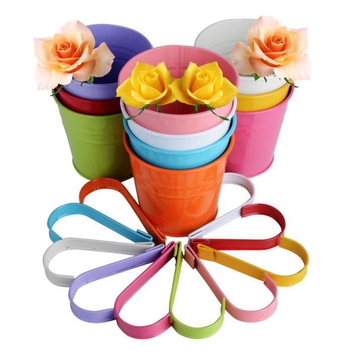 LOT 10pcs Pots de Fleurs Exterieur à Accrocher en métal Amovible et Colorés pour Balcon Jardin Maison