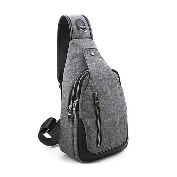 Sac à bandoulière homme en nylon multi-usages Léger Respirant Imperméable pour Voyage Sac Randonnée Camping Backpack Sacoche - gris
