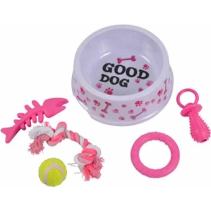 Kit chiot gamelle et jouet rose