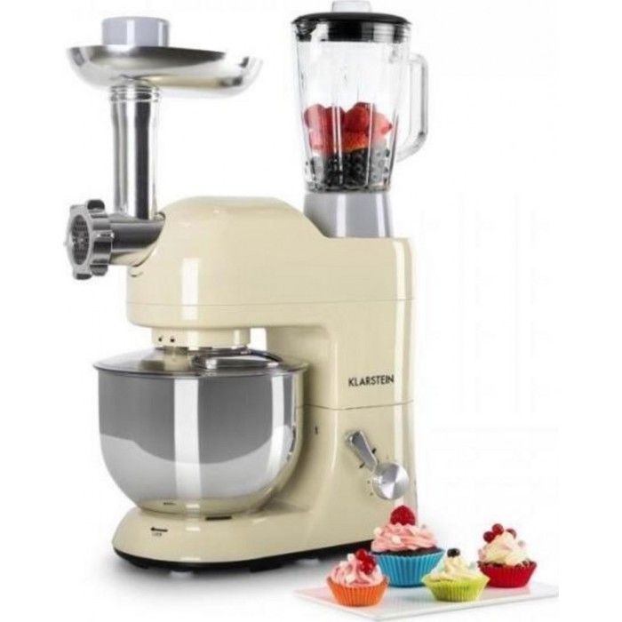 Robot pâtissier - Klarstein Lucia - Robot cuisine - Hachoir - Mixeur - 1200W, bol 5 L - Robot multifonction - 6 vitesses - Crème