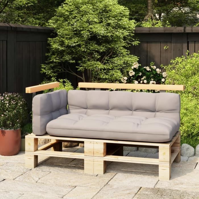 MON1101Haute qualité Coussin de sol Grand Confort Coussin extérieur Dossiers pour canapé palette 2 pcs 110-70 cm Bois de pin solide