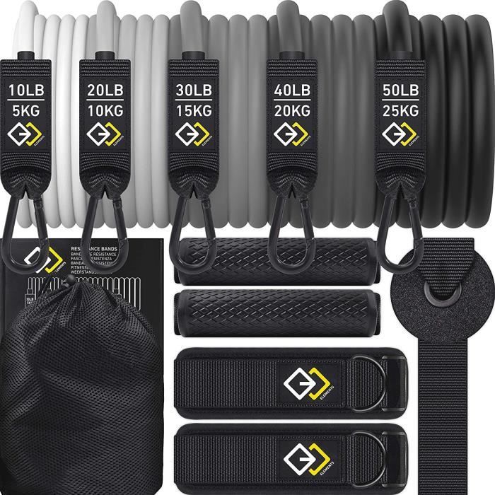 GJELEMENTS Élastiques de Musculation - Set de Bandes de Résistance Premium - Ensemble de Tubes Elastiques pour Exercices, Entraineme
