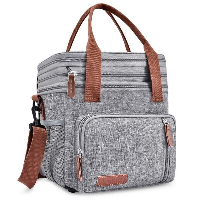Sac à Lunch Portable,Nouveau sac isotherme Double pont pique nique Portable sac de glace alimentaire Thermo sac de - Type Gris
