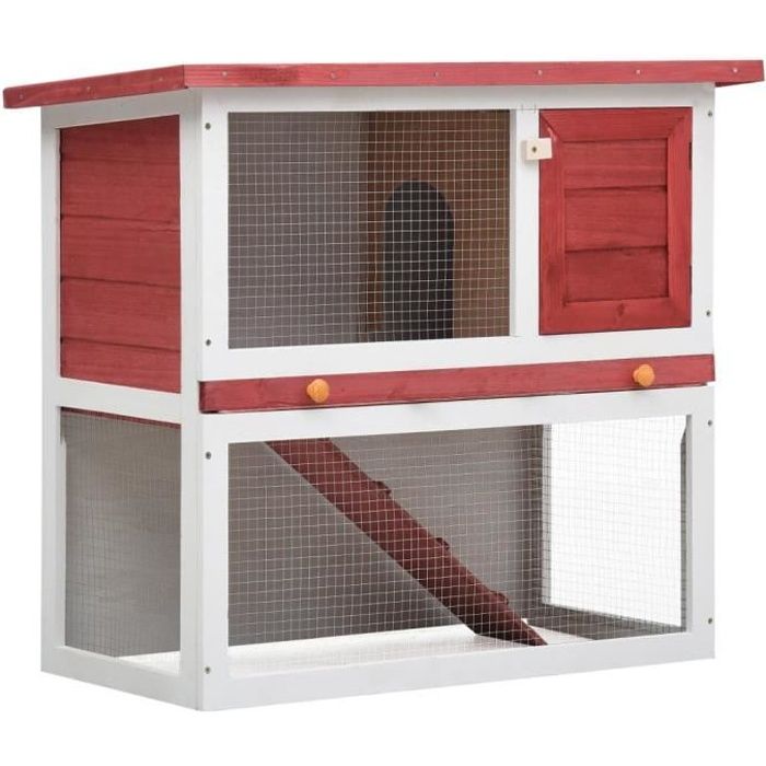 Clapier d'extérieur - Cage Clapier lapin Extérieur Petits animaux Enclos - 1 porte Rouge Bois