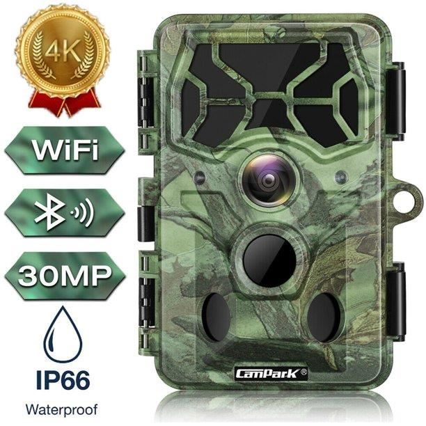 CAMPARK T100 Caméra de chasse 4K 30MP WiFi Bluetooth Trail Caméra avec 36pcs LEDs Vision nocturne Activée IP66