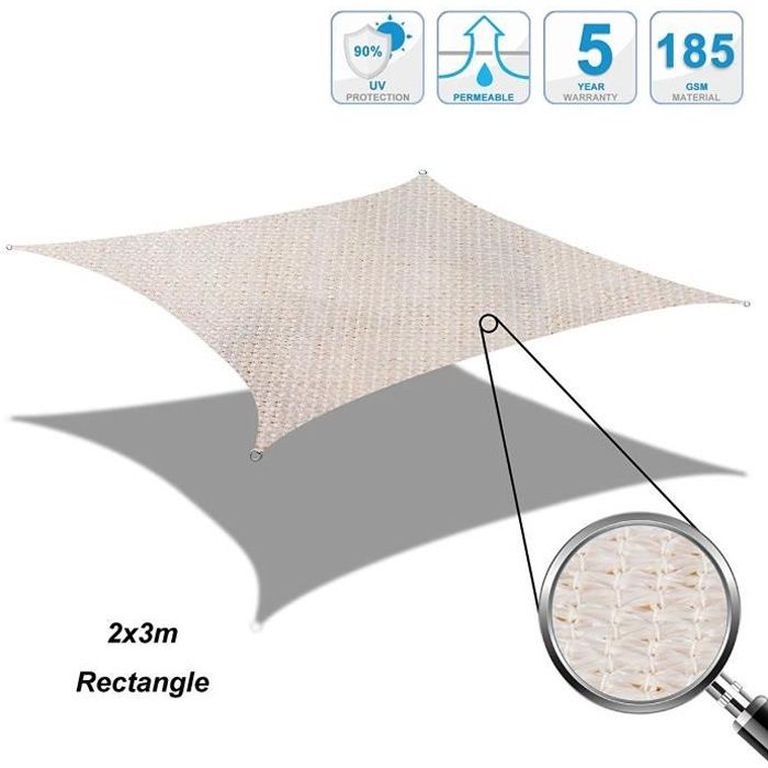 Voile d'ombrage Cool Area - Toile Solaire rectangulaire 2x3m - Protection des Rayons UV Résistante et Respirante - Couleur Crème