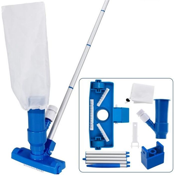Set de Nettoyage de Piscine 3 pièces aspiration Sol récipient de Collecte déchet Tige Variable Extensible 3 brosses entretien