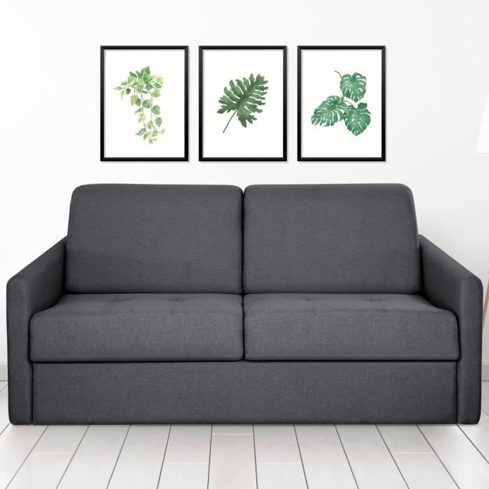 Canapé convertible 3 places en tissu gris - Ouverture express - Couchage quotidien - Matelas HD 140 x 190 - Collection Sienne