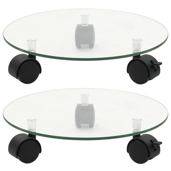 Lixada Version mise à jour 2 pcs Support Pour Plante a Roulette en verre de Fleurs Porte plantes à roulettes Diamètre: 28 cm Rond