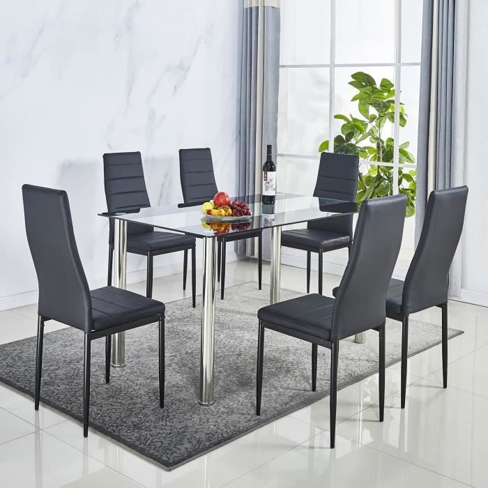 Lot de 6 chaises de salle à manger en simili, Chaise de cuisine,cuir artificiel, Style contemporain, noir, 6 pcs-Mondeer
