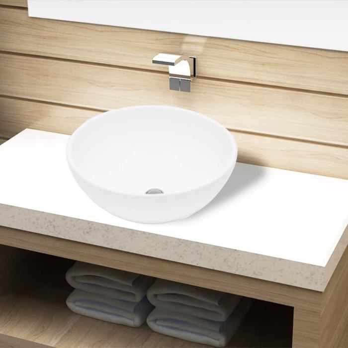 Lavabo de salle de bain Céramique Rond Blanc Vasque à Poser Éviers et lavabos pour salle de bain