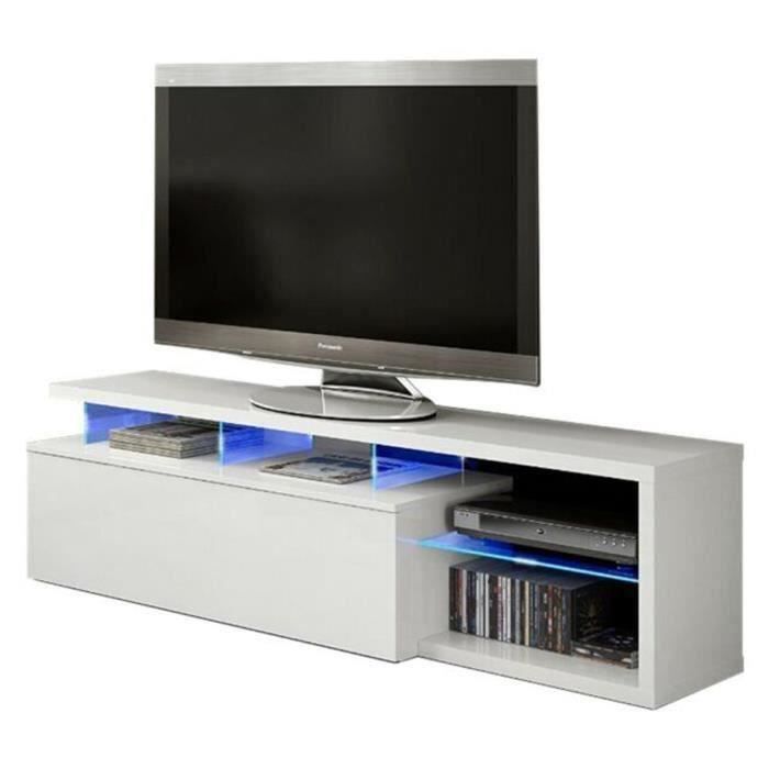 Meuble TV avec LED coloris Blanc brillant - 43 x 150 x 41 cm