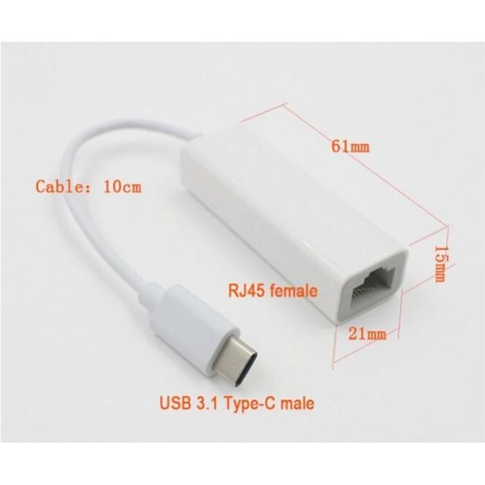 STR® USB 3.1 Type C adaptateur Ethernet LAN/RJ45 100Mbps pour Windows XP/7/8/10, Mac OS,Macbook air,yoga,surface