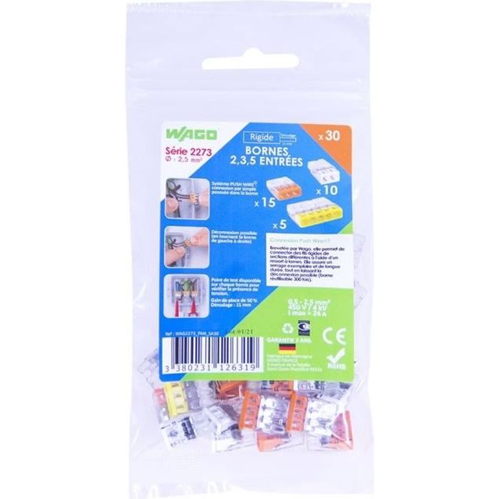 WAGO Sachet de 100 bornes 3 entrées Série 221