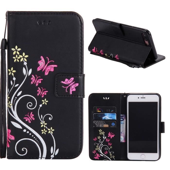 etui pour iPhone 7Plus - iPhone 8Plus Noir, Premium les boîtiers de cartes et housse de Flip pochette