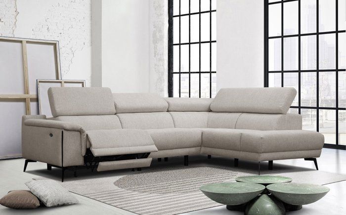 Canapé d'angle 4 places Beige Tissu Industriel Confort Promotion