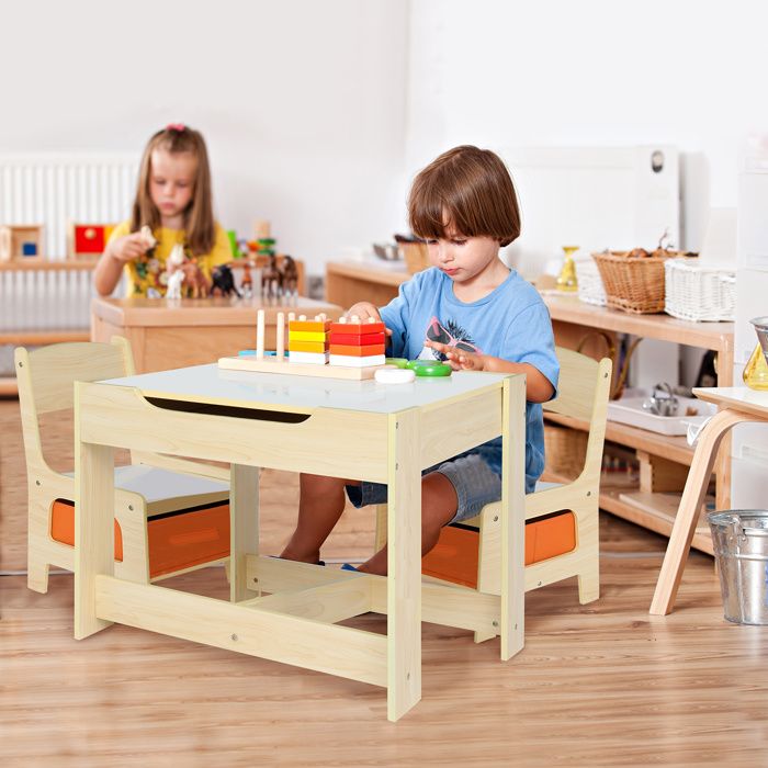 Ensemble Table et chaises pour Enfants 3PCS, table de peinture plateau et 2 chaises pour BEBE, avec espace de rangement - Mixte