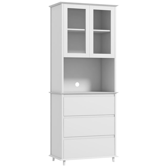 Buffet de cuisine HOMCOM meuble de rangement placard 2 portes 3 tiroirs et niche centrale dim. 68L x 38l x 172H cm MDF blanc Buffet de cuisine HOMCOM meuble de rangement placard 2 portes 3 tiroirs et niche centrale dim. 68L x 38l x 172H cm MDF blanc