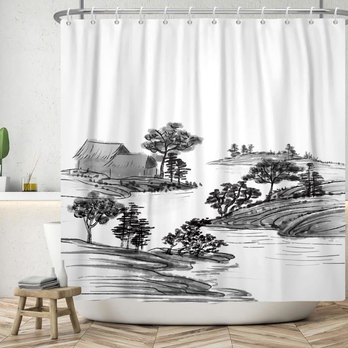 Rideau De Douche Drôle Astronaute Baleine Ukiyo-e 178x183cm - Océan Vague Japonaise - Rideau De Bain Imperméable Avec Crochets