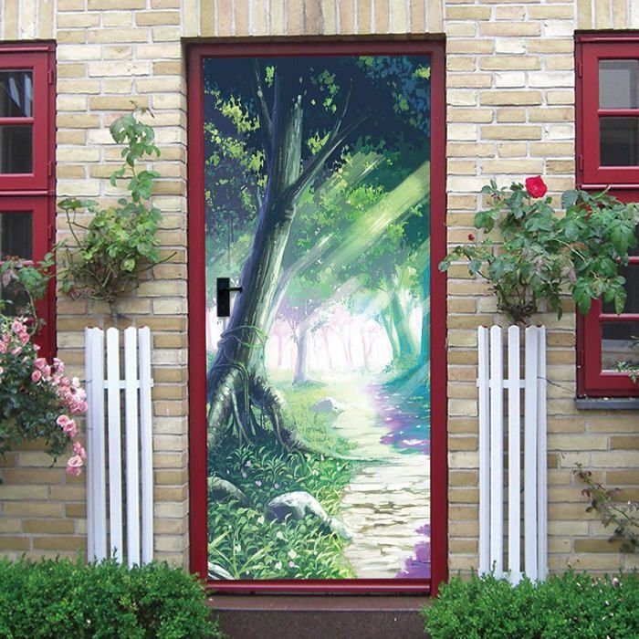 Sticker Porte Trompe-l’œil Lanterne 3D – Autocollant Mural Amovible 77x200 Cm – Déco Chambre & Salon