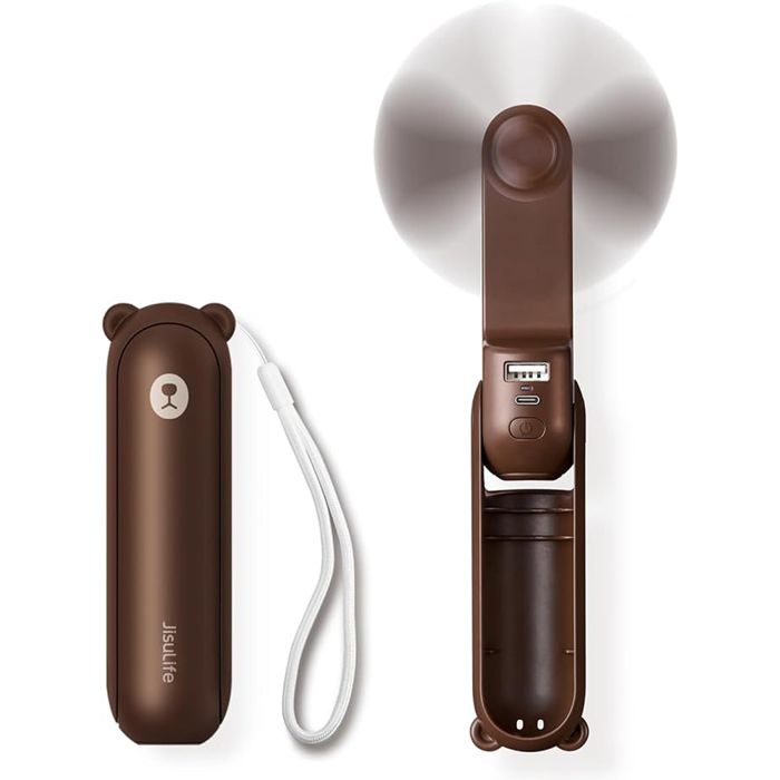 Ventilateur portable JISULIFE Life8 (F8) 2000 mAh - rechargeable USB mini avec lampe de poche marron - Jisulife