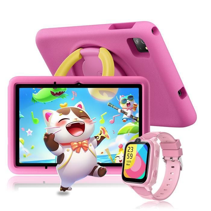 Blackview Tab A6 Kids Tablette pour Enfants Android 14 10.1 HD+ 12Go + 128Go /SD 1TB 5100mAh Rose Avec Montre Enfant Z10 Rose