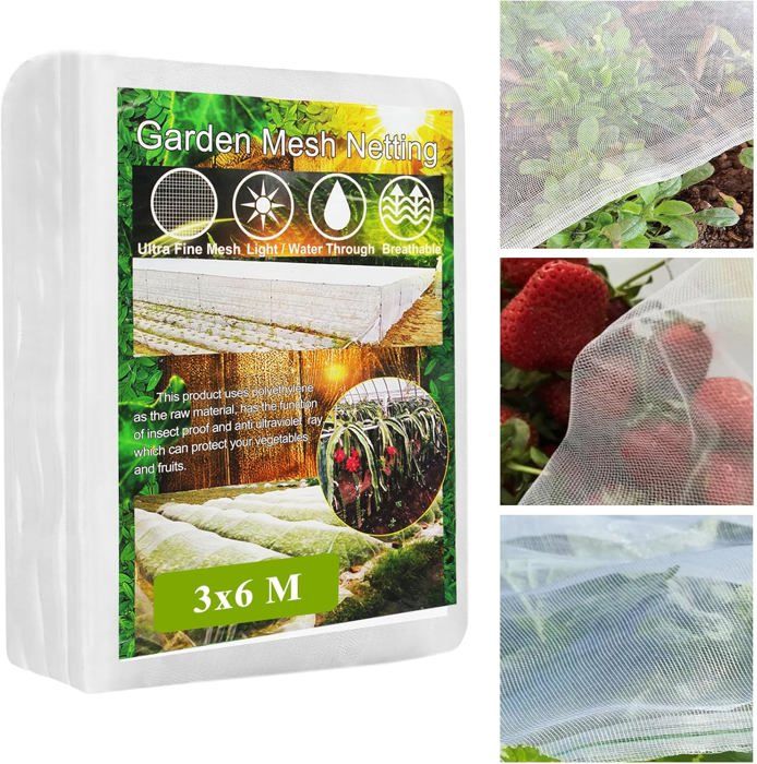 3x6M Filet Anti Insectes Potager,Filets pour Jardin,Filet de Protection Jardin Convient pour L'intérieur et L'extérieur Protège Plantes Légumes Fruits
