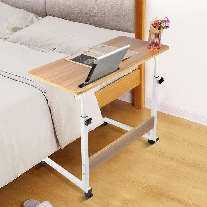 SUPFINE 80x40cm Table Roulante pour Lit Canapé Table de Lit pour Ordinateur Portable Table dAppoint avec Bandes Antidérapantes