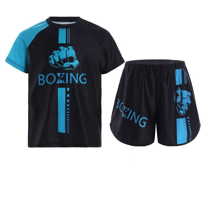 zdhoor Enfant Garçon Ensemble Short de Boxe avec Tee Shirt Short Sport de Combat Kick Boxing Short Muay Thai MMA