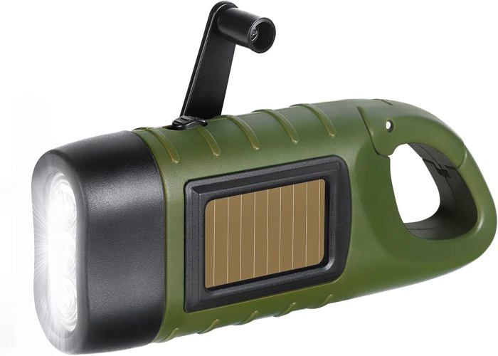 Lampe de Poche LED d’Urgence Lampe Torche Solaire Rechargeable Lampes de Poche Dynamo avec Mousqueton Mini Lampe Torche