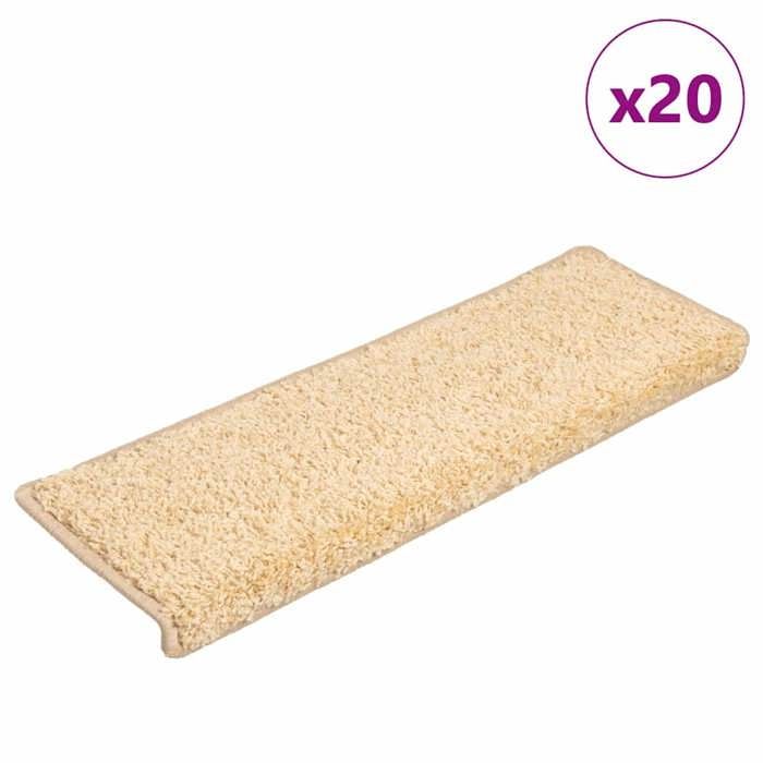 vidaXL Tapis descalier 20 pcs 65x21x4 cm crème protection descalier décoration descalier moquette de marche 3365855