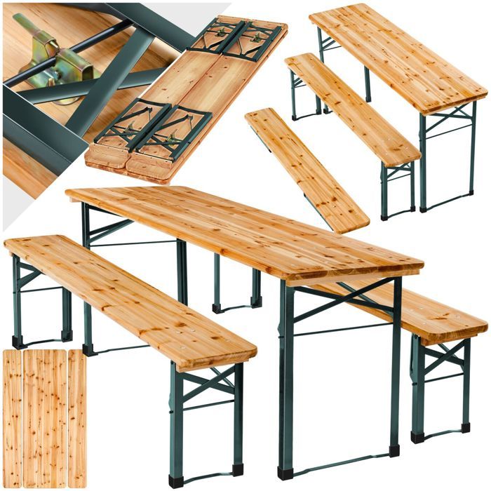 Table et bancs de jardin - TECTAKE - Ensemble repas dextérieur SISSI 8 places pliable stable en bois de sapin - Brun