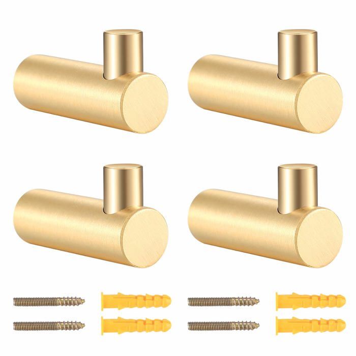 Lot de 4 crochets porte-manteau muraux en laiton doré – fixation par vis support robuste pour manteaux serviettes clés