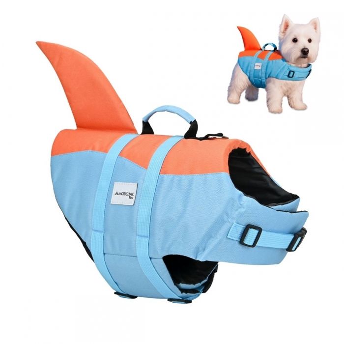 Meilleurs prix pour Gilet de sauvetage Mobiclinic pour chien Harnais réglable Anneau de laisse Poignée Léger Décoratif fin Sharky M