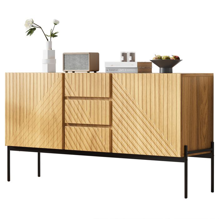 Meuble Buffet bahut bas Salon salle a manger rangement-style Scandinave2 portes et 3 tiroirs L140 x P40 x H75 cm