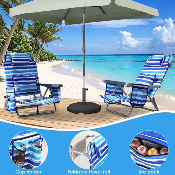 tectake Chaise de plage pliable avec fonction sac à dos gris une pièce pas cher