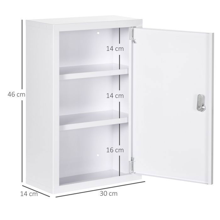 kleankin Armoire à pharmacie Armoire à pharmacie Armoire à pharmacie verrouillable avec 3 couches et 2 clés acier blanc 30 x 14