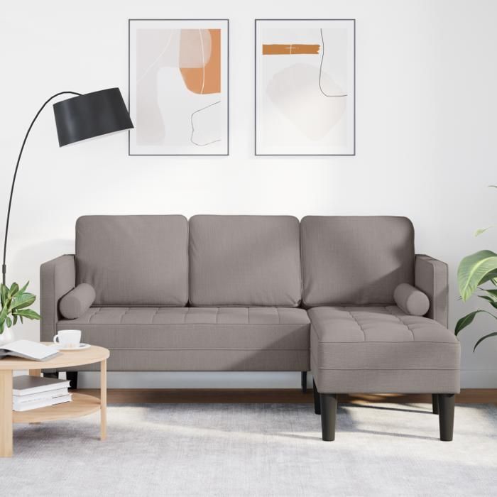 Canapé d angle 3 places taupe 160 cm en tissu