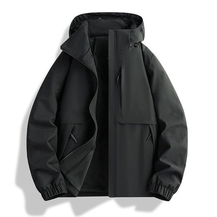 Veste Imperméable Extérieure Homme de Randonnée Avec Capuche Amovible Veste Légère Pour Printemps et Automne - Noir