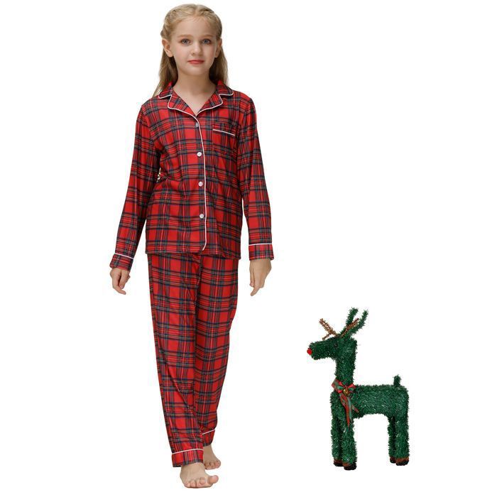 Pantalon Pyjama Fille Carreaux Rouge Noël - Taille Élastique Et Poches - Doux Chaud Confortable - Vêtement Nuit Maison Enfant - 5