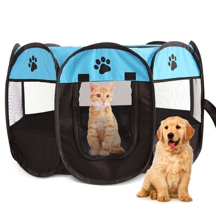 Parc Pliable pour Animaux de Compagnie 74 x 74 x 43cm EUBSWA Parc Idéal pour Chiens Chats Intérieur et Extérieur (Bleue)