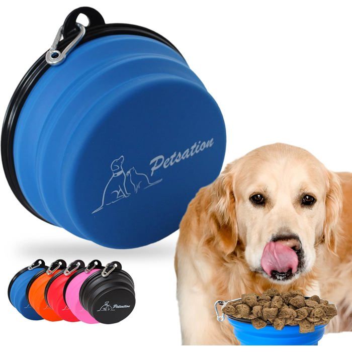Gamelle Pliable pour Chien [LOriginal] 350ML Bol de Voyage Abreuvoir Léger et Compact Idéal pour Promenade et Quotidien (Bleu)