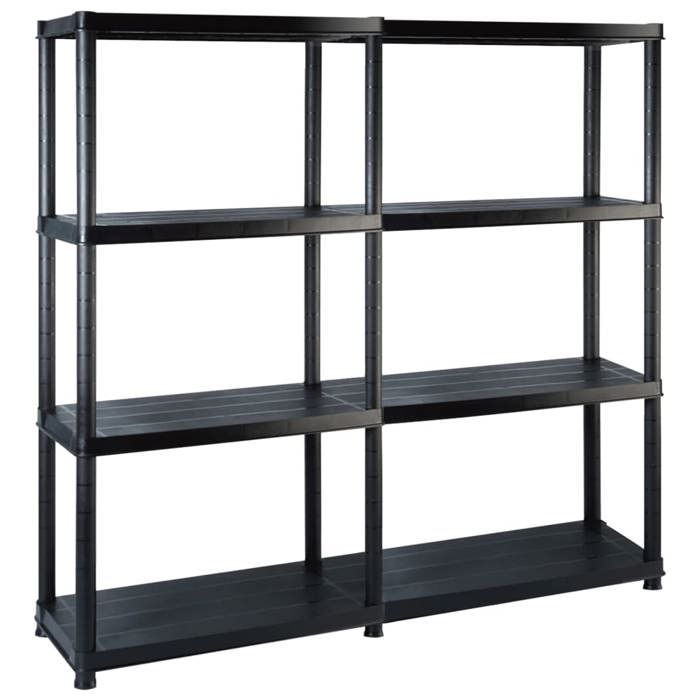 Étagère de rangement en plastique - vidaXL - 4 niveaux - Noir - 122x305x130 cm - Poids max. 25 kg par niveau