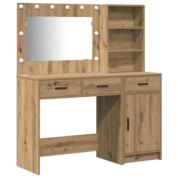 Coiffeuse moderne avec miroir - vidaXL - 785x41x135 cm - Marron - Bois dingénierie - Bandes LED intégrées